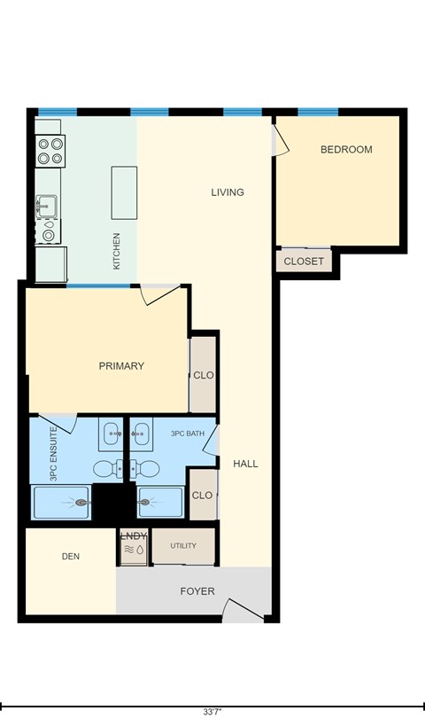 Floor plan for 2 beds, 2 baths, 900 sqft